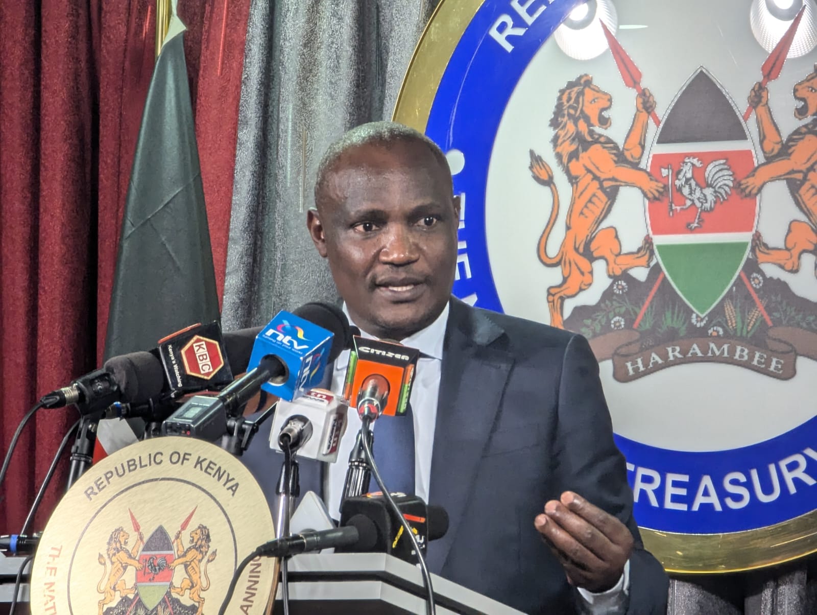 The Cabinet Secretary for National Treasury and Economic Planning John Mbadi addresses the media on the initiatives the National Treasury has put in place to promote accountability, revenue collection and economic growth.